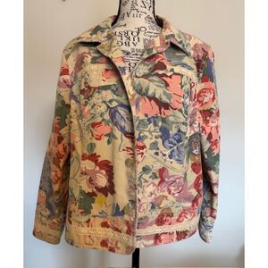 Coldwater Creek twill floral jacket - size Petite Large